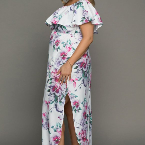 Off The Shoulder Floral Plus Size Maxi Dress - Picture 10 of 12